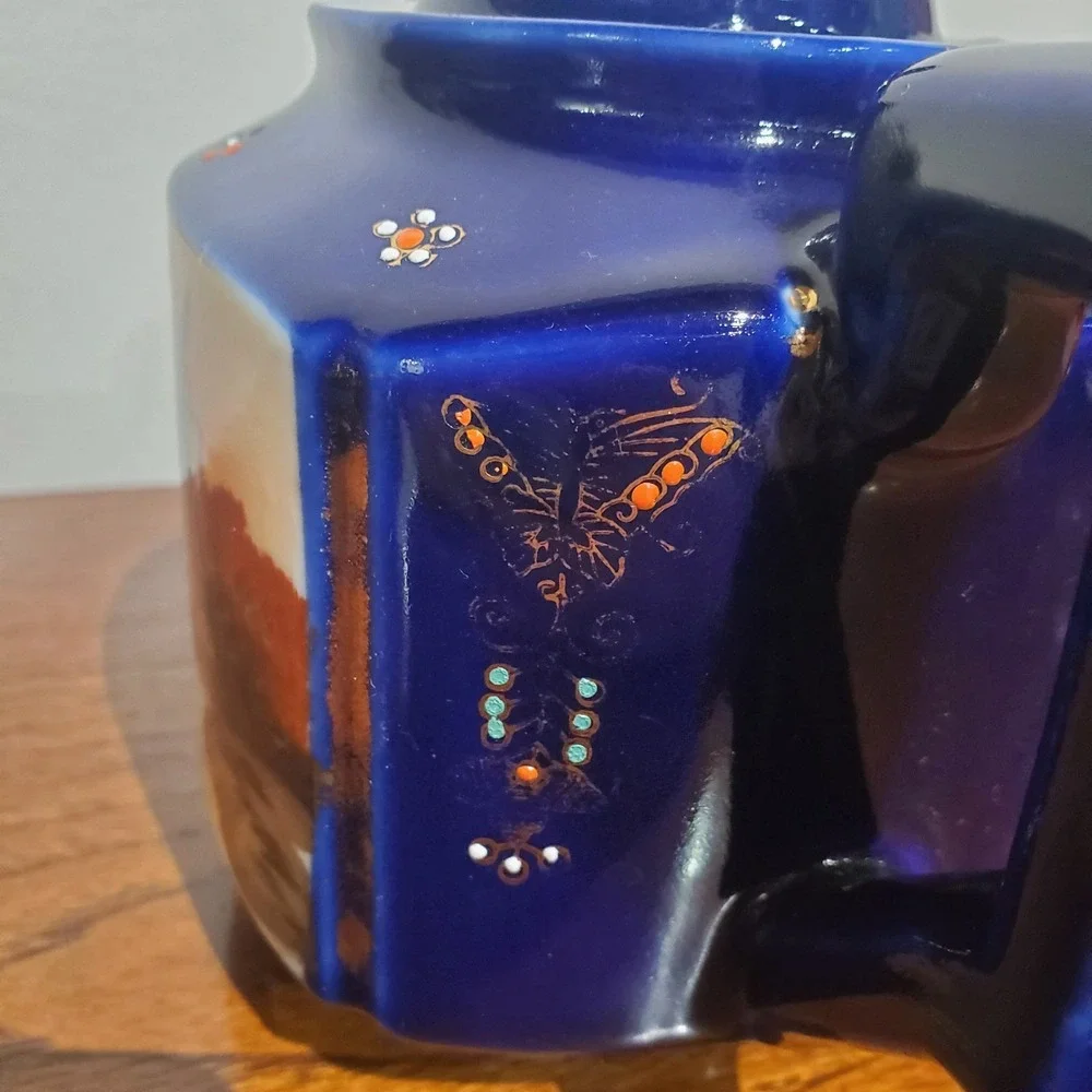 Vintage Hand Painted landscape‎ windmill sunset sunrise, Teapot, MCM, Japan